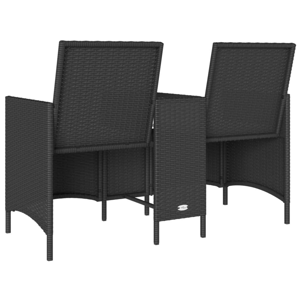 Tuinbank 2-zits met tafel en kussens poly rattan zwart is nu te koop bij PeponiXL, paradijselijk wonen!