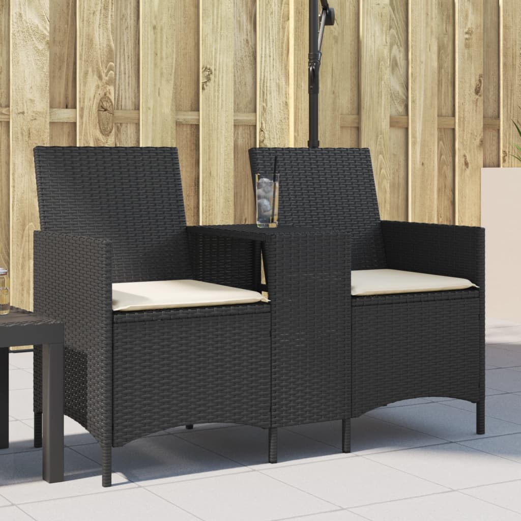 Tuinbank 2-zits met tafel en kussens poly rattan zwart is nu te koop bij PeponiXL, paradijselijk wonen!