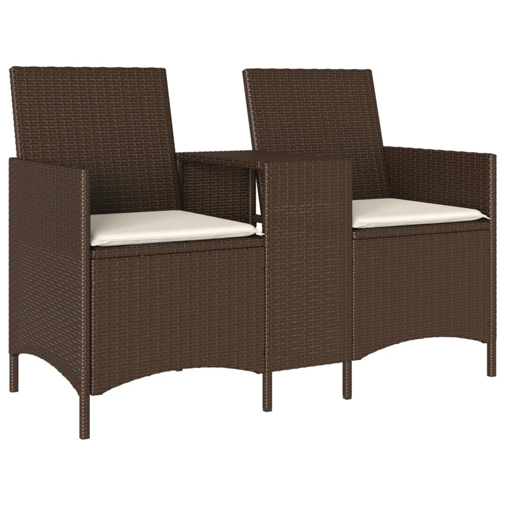 Tuinbank 2-zits met tafel en kussens poly rattan bruin is nu te koop bij PeponiXL, paradijselijk wonen!