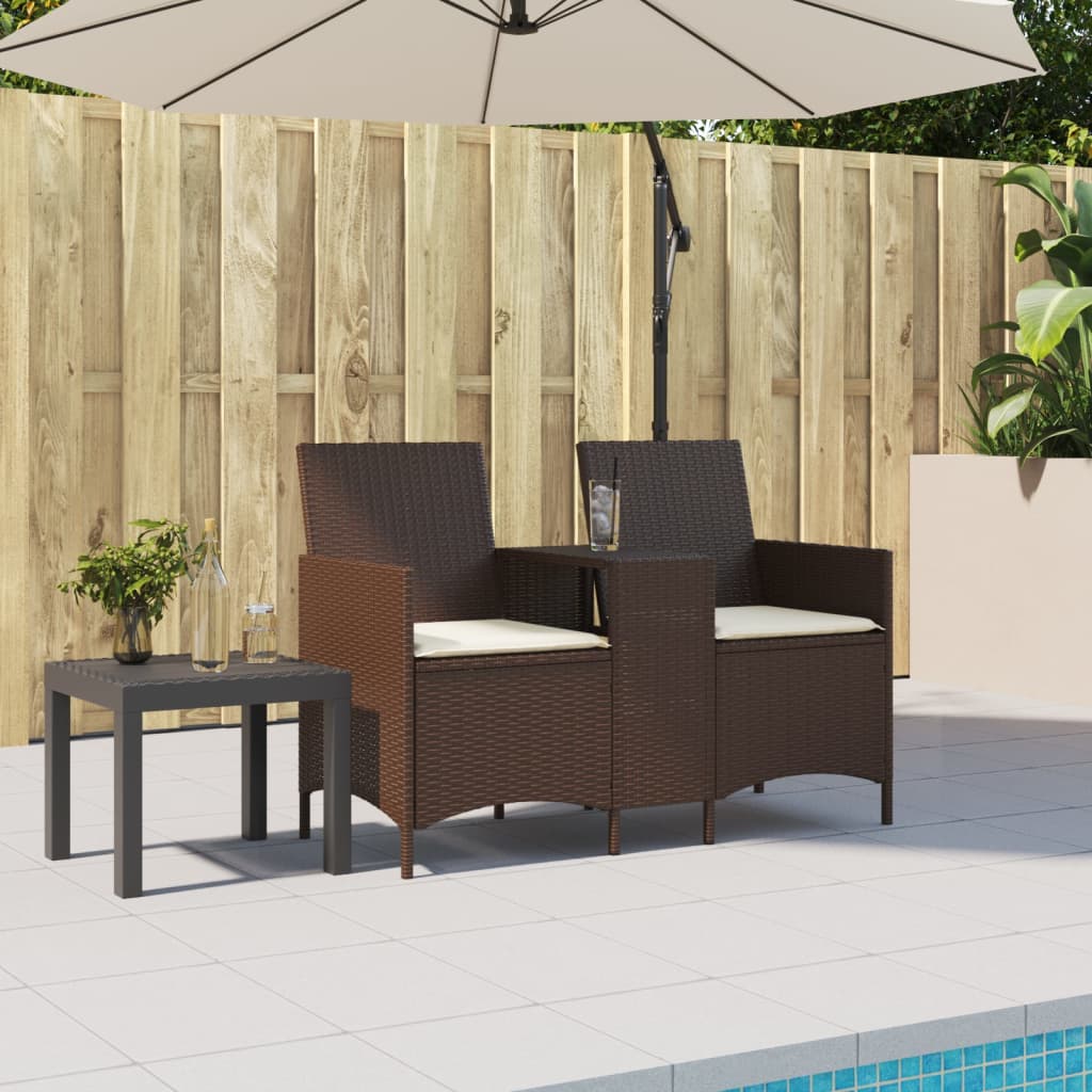 Tuinbank 2-zits met tafel en kussens poly rattan bruin is nu te koop bij PeponiXL, paradijselijk wonen!