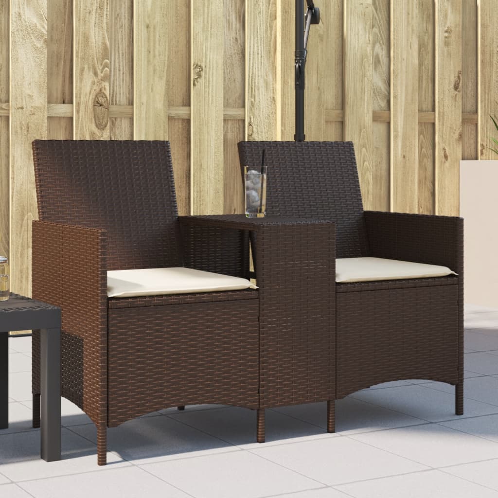 Tuinbank 2-zits met tafel en kussens poly rattan bruin is nu te koop bij PeponiXL, paradijselijk wonen!