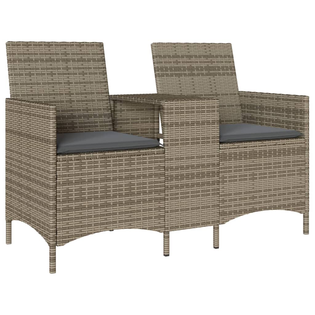 Tuinbank 2-zits met tafel en kussens poly rattan grijs is nu te koop bij PeponiXL, paradijselijk wonen!