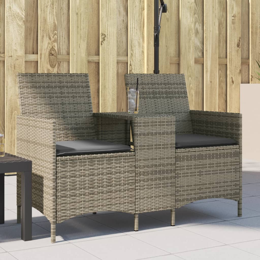 Tuinbank 2-zits met tafel en kussens poly rattan grijs is nu te koop bij PeponiXL, paradijselijk wonen!