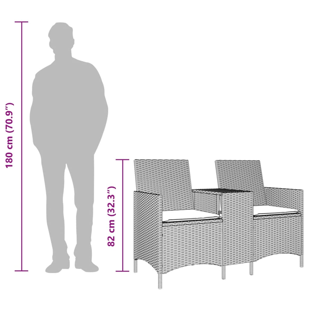Tuinbank 2-zits met tafel en kussens poly rattan grijs is nu te koop bij PeponiXL, paradijselijk wonen!