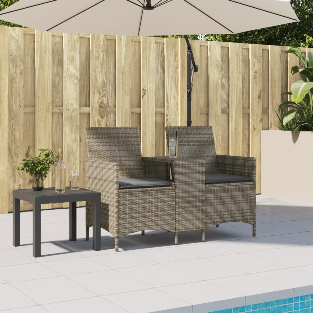 Tuinbank 2-zits met tafel en kussens poly rattan grijs is nu te koop bij PeponiXL, paradijselijk wonen!