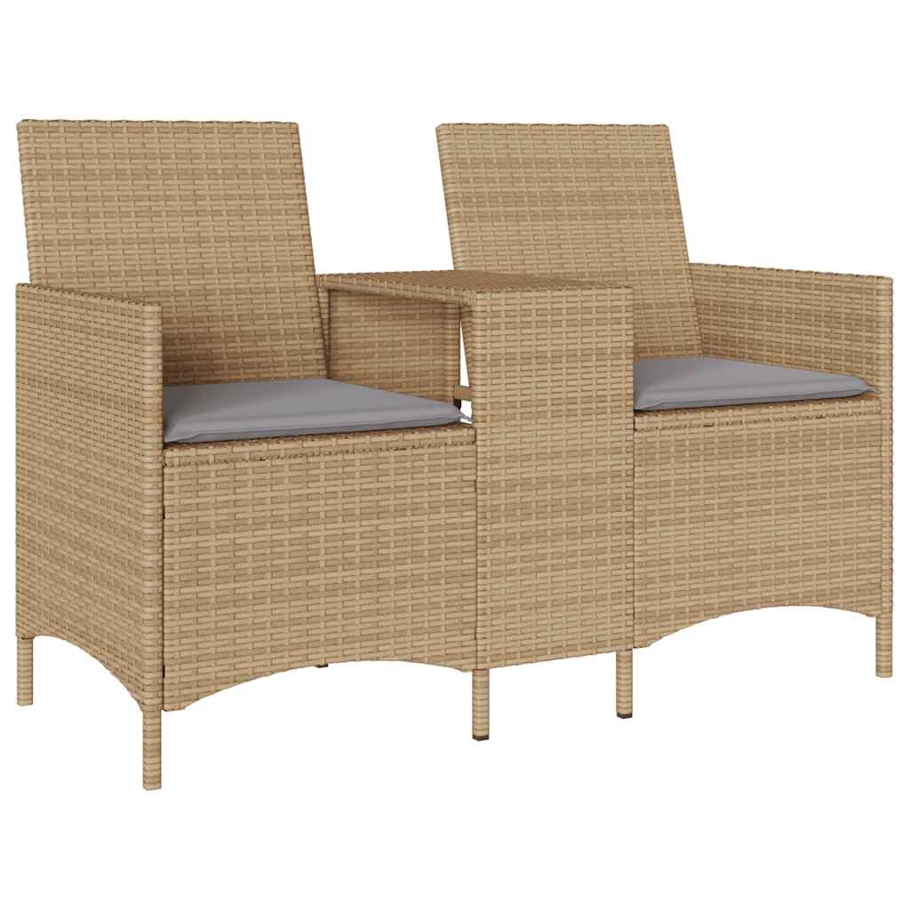 Tuinbank 2-zits met tafel en kussens poly rattan beige is nu te koop bij PeponiXL, paradijselijk wonen!