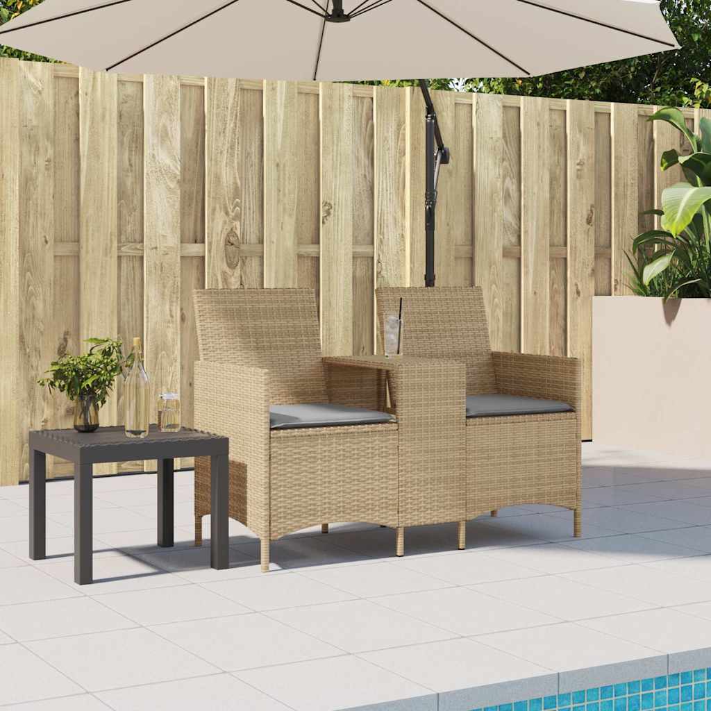 Tuinbank 2-zits met tafel en kussens poly rattan beige is nu te koop bij PeponiXL, paradijselijk wonen!