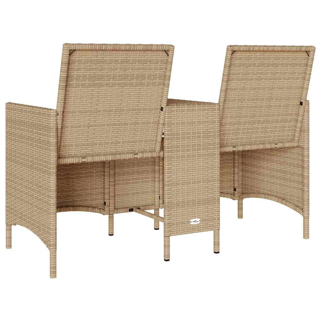 Tuinbank 2-zits met tafel en kussens poly rattan beige is nu te koop bij PeponiXL, paradijselijk wonen!