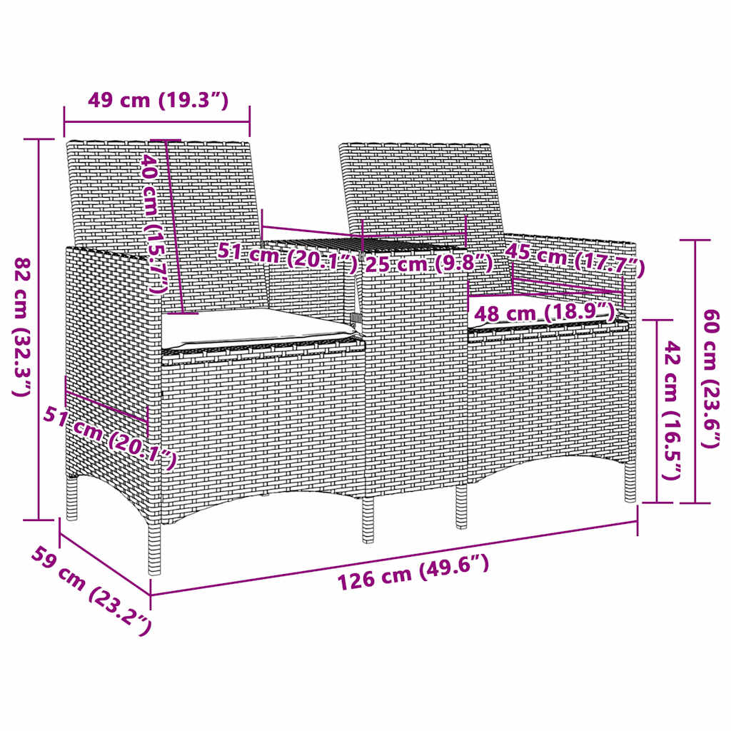 Tuinbank 2-zits met tafel en kussens poly rattan beige is nu te koop bij PeponiXL, paradijselijk wonen!
