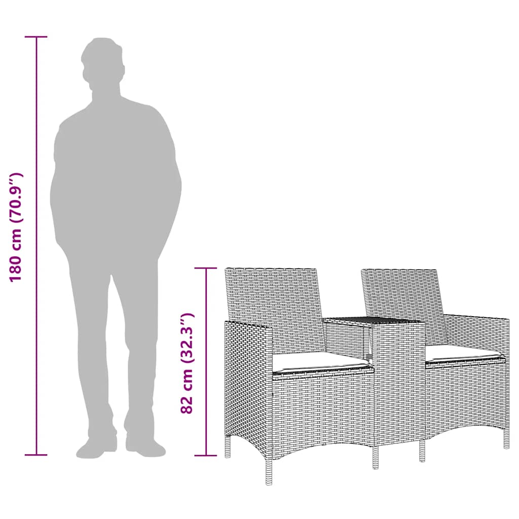 Tuinbank 2-zits met tafel en kussens poly rattan beige is nu te koop bij PeponiXL, paradijselijk wonen!