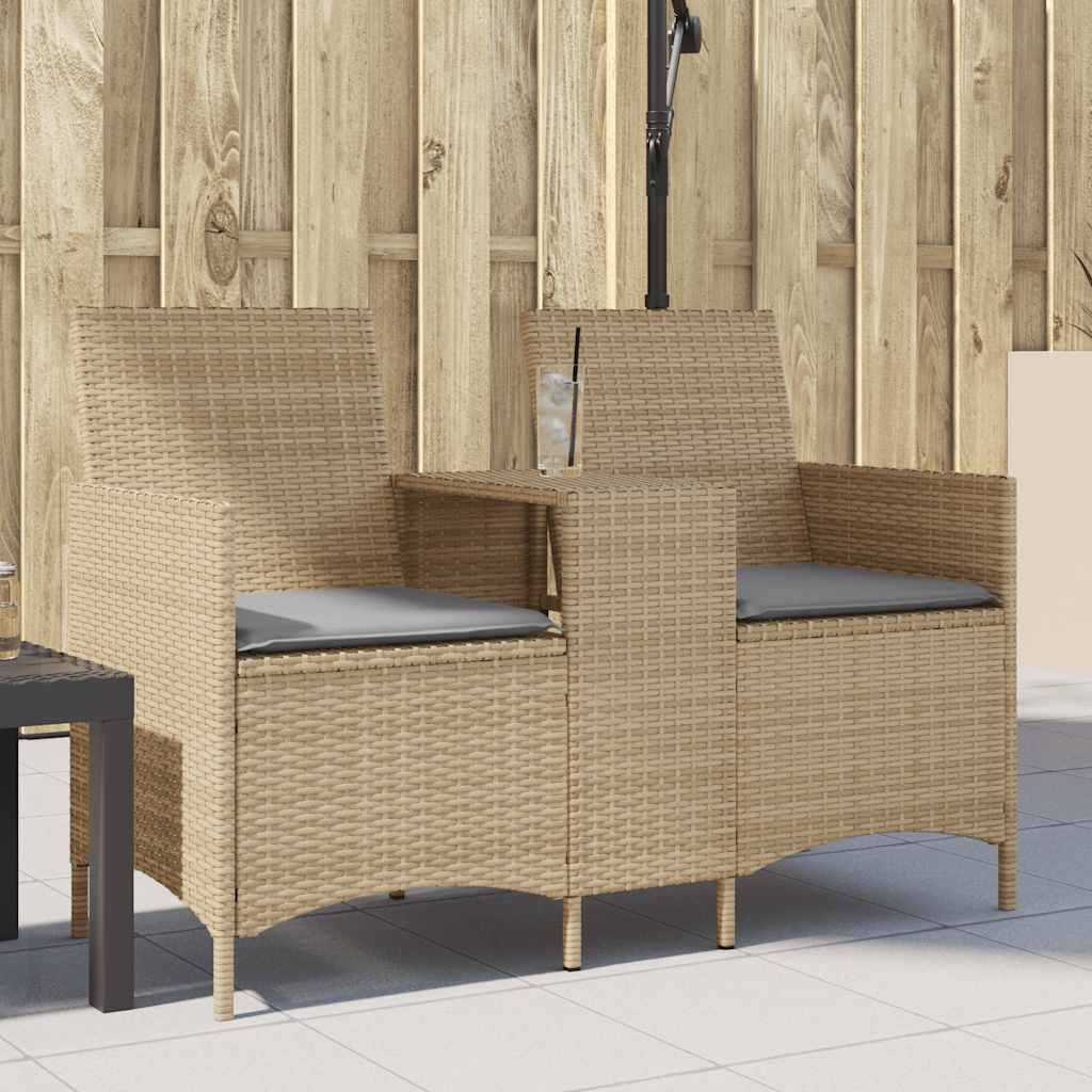 Tuinbank 2-zits met tafel en kussens poly rattan beige is nu te koop bij PeponiXL, paradijselijk wonen!