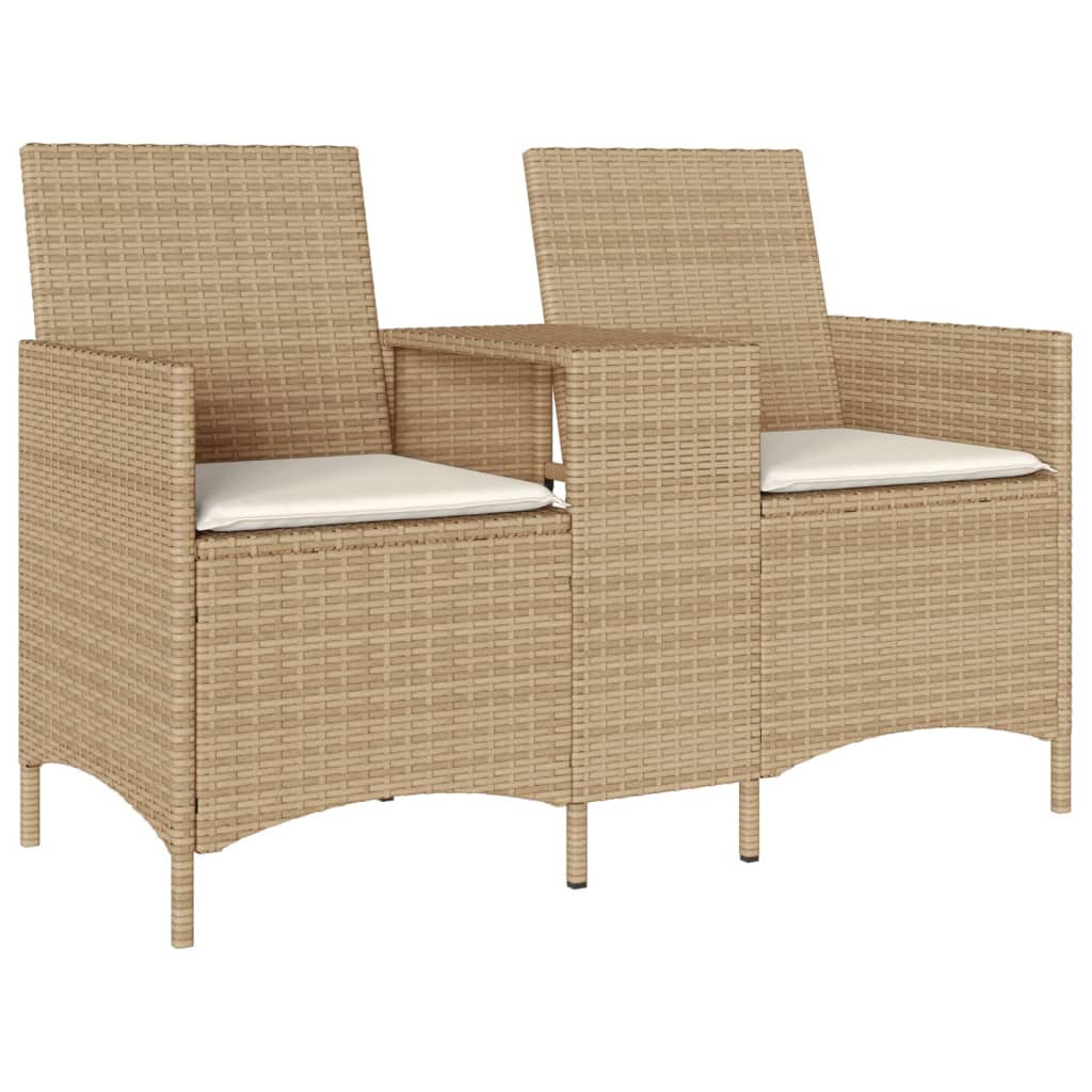 Tuinbank 2-zits met tafel en kussens poly rattan beige is nu te koop bij PeponiXL, paradijselijk wonen!
