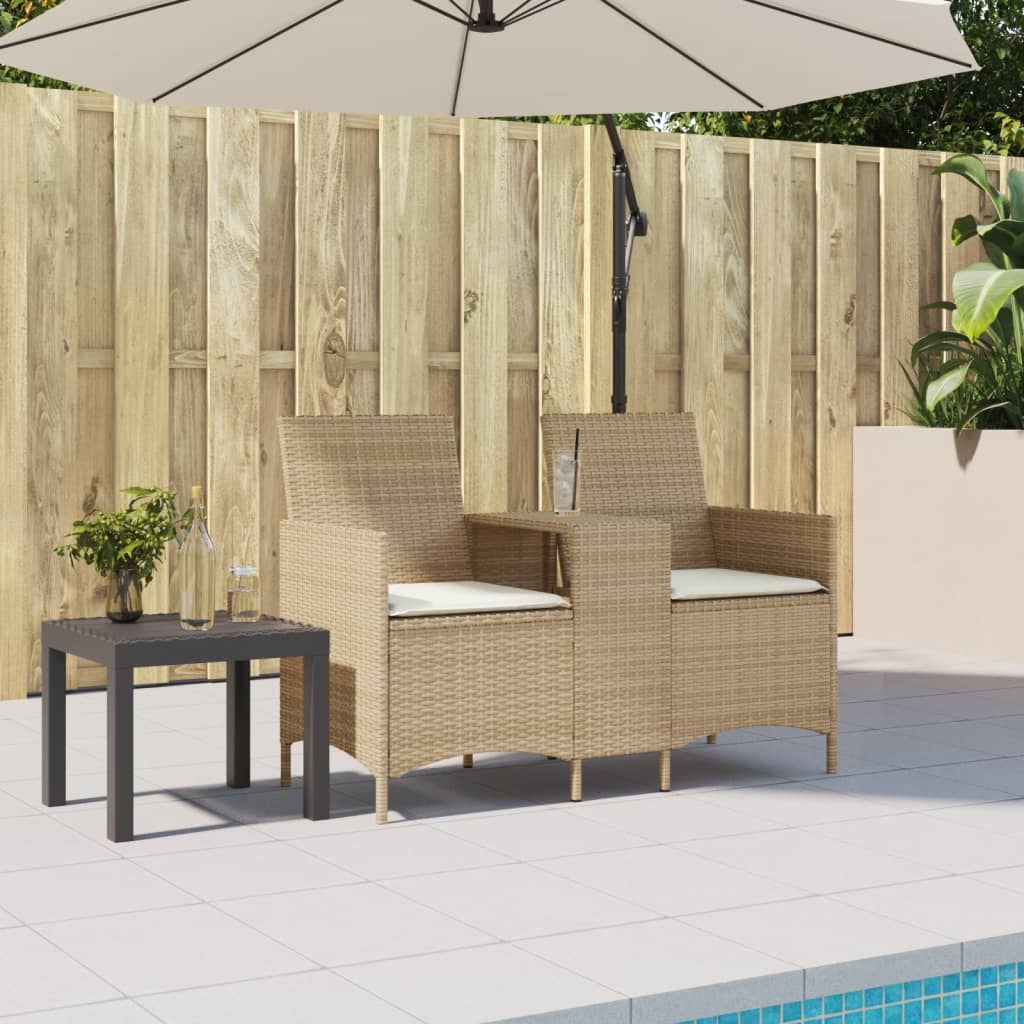 Tuinbank 2-zits met tafel en kussens poly rattan beige is nu te koop bij PeponiXL, paradijselijk wonen!