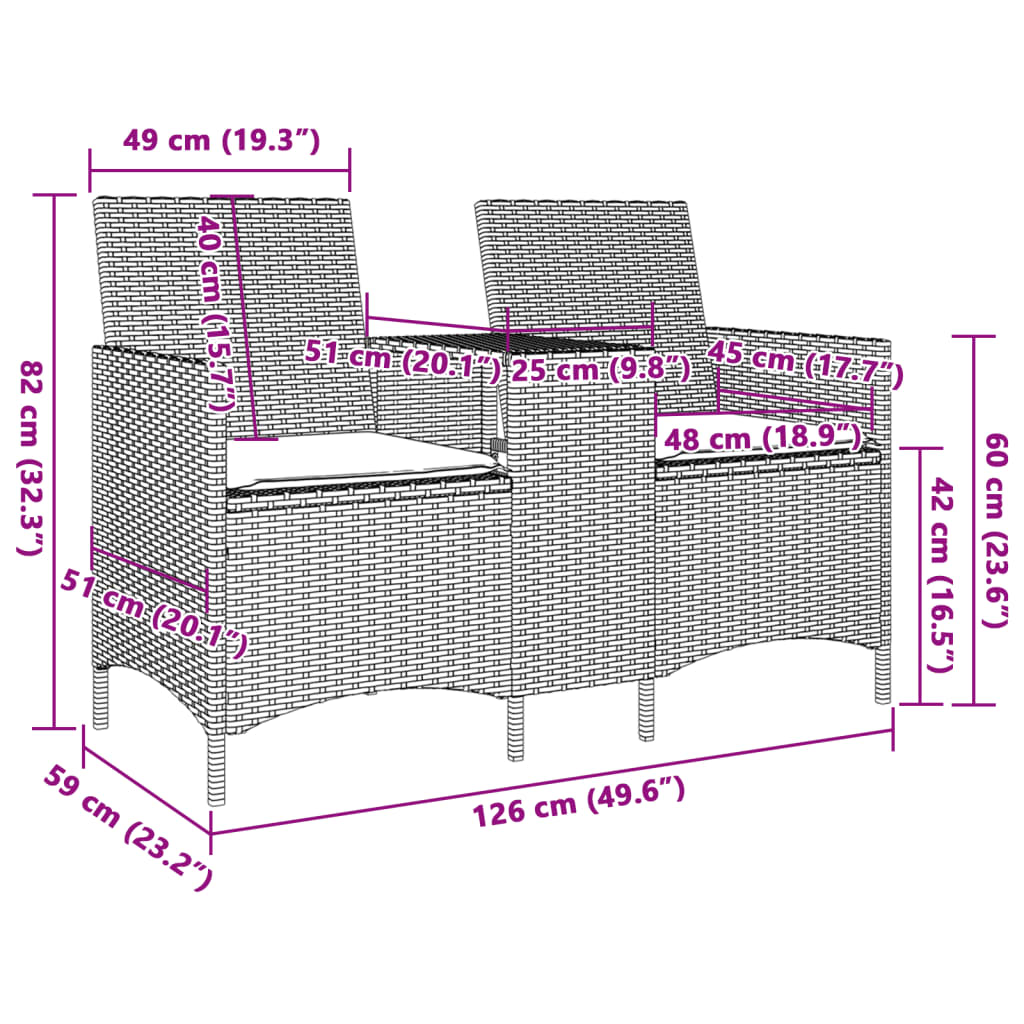 Tuinbank 2-zits met tafel en kussens poly rattan beige is nu te koop bij PeponiXL, paradijselijk wonen!