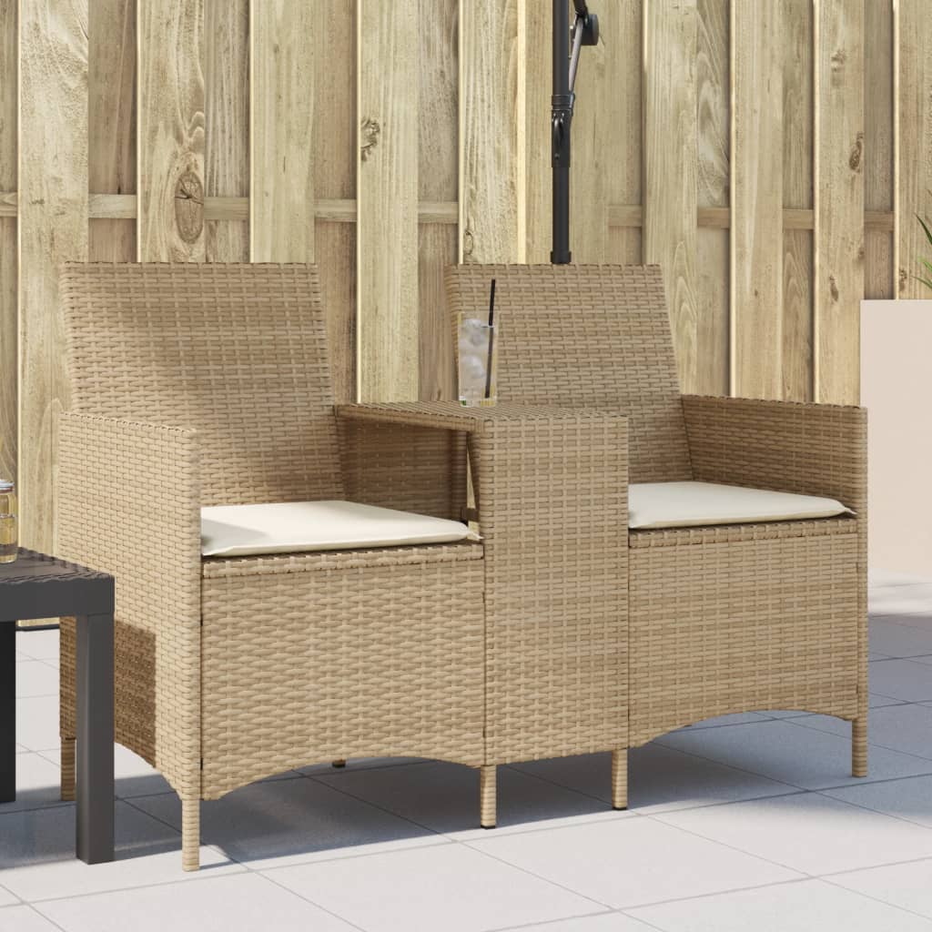 Tuinbank 2-zits met tafel en kussens poly rattan beige is nu te koop bij PeponiXL, paradijselijk wonen!