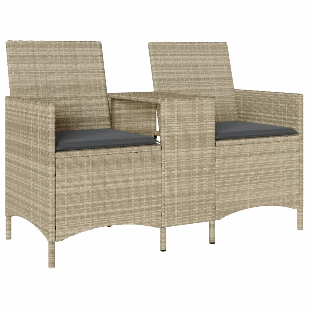 Tuinbank 2-zits met tafel en kussens poly rattan lichtgrijs is nu te koop bij PeponiXL, paradijselijk wonen!