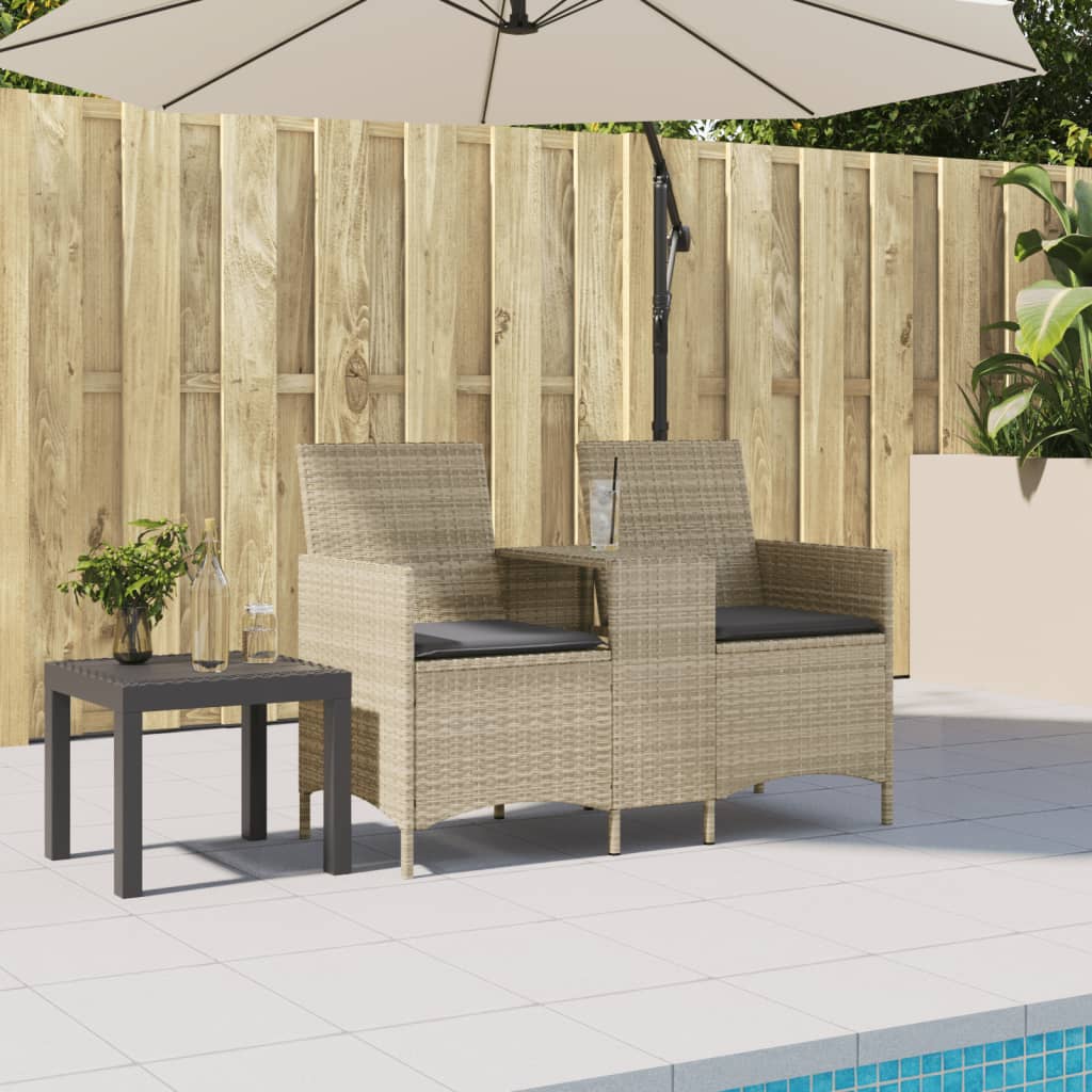 Tuinbank 2-zits met tafel en kussens poly rattan lichtgrijs is nu te koop bij PeponiXL, paradijselijk wonen!