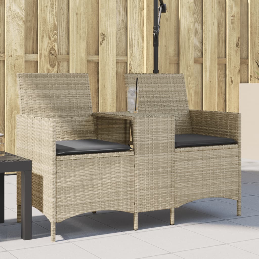 Tuinbank 2-zits met tafel en kussens poly rattan lichtgrijs is nu te koop bij PeponiXL, paradijselijk wonen!