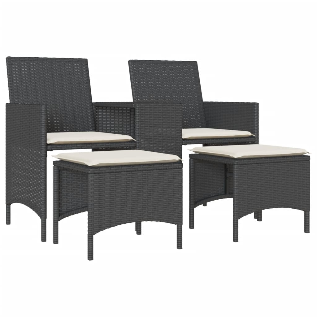 Tuinbank 2-zits met tafel en voetenbanken poly rattan zwart is nu te koop bij PeponiXL, paradijselijk wonen!