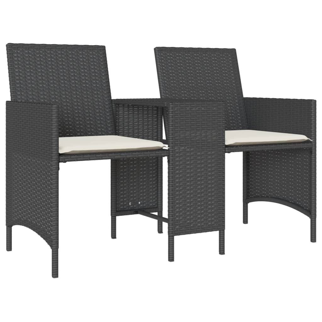 Tuinbank 2-zits met tafel en voetenbanken poly rattan zwart is nu te koop bij PeponiXL, paradijselijk wonen!