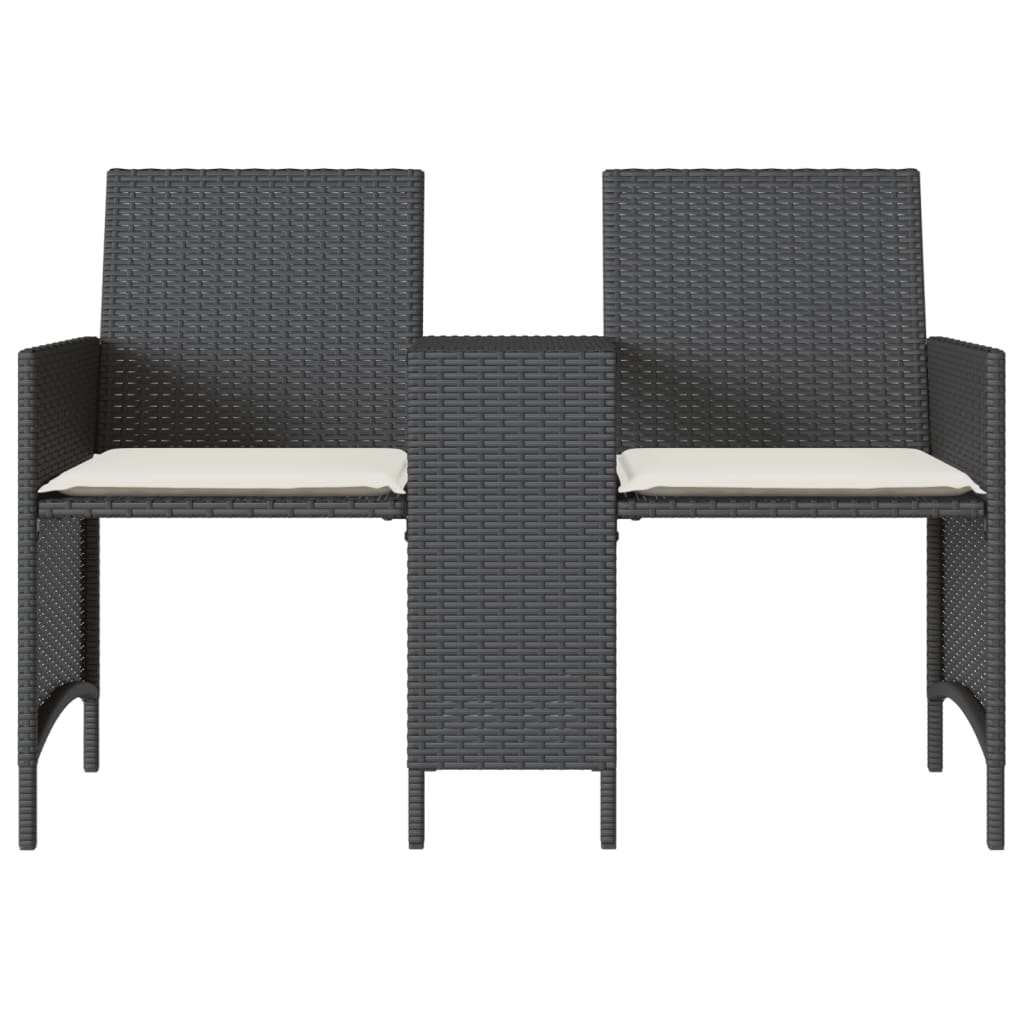 Tuinbank 2-zits met tafel en voetenbanken poly rattan zwart is nu te koop bij PeponiXL, paradijselijk wonen!