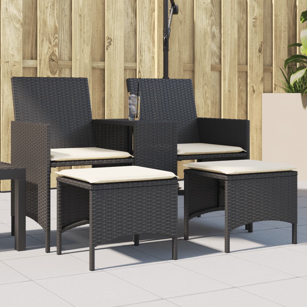 Tuinbank 2-zits met tafel en voetenbanken poly rattan zwart is nu te koop bij PeponiXL, paradijselijk wonen!