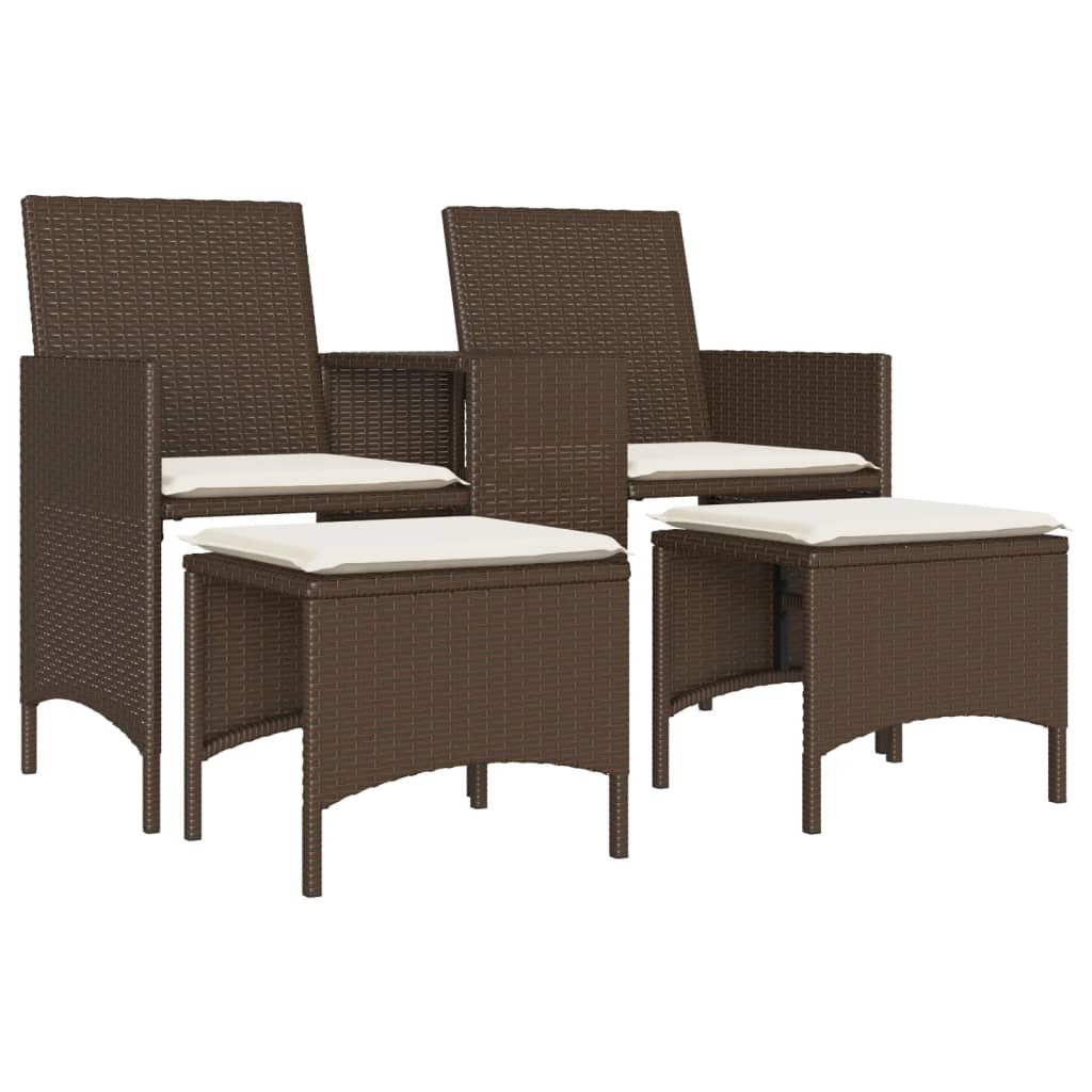 Tuinbank 2-zits met tafel en voetenbanken poly rattan bruin is nu te koop bij PeponiXL, paradijselijk wonen!