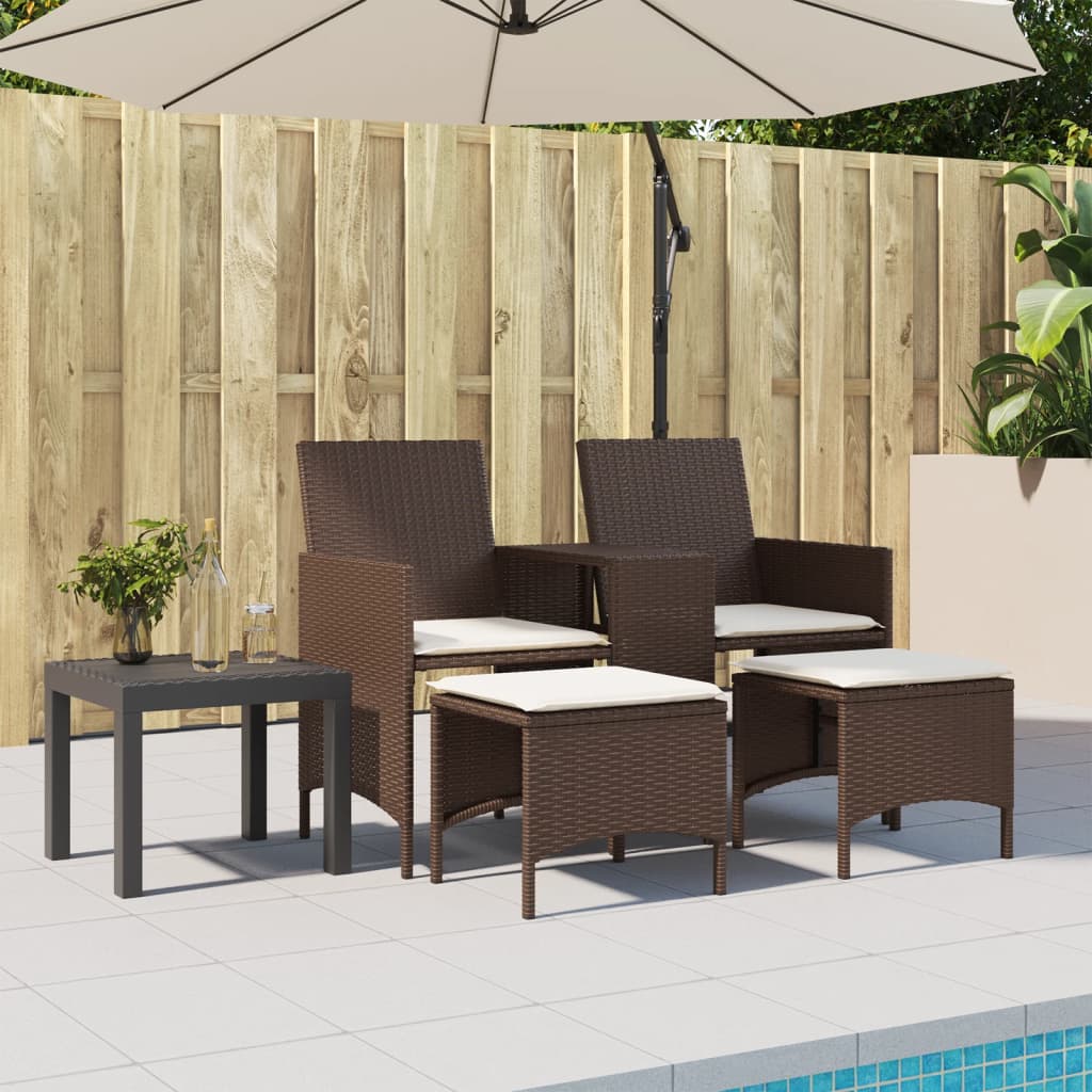 Tuinbank 2-zits met tafel en voetenbanken poly rattan bruin is nu te koop bij PeponiXL, paradijselijk wonen!