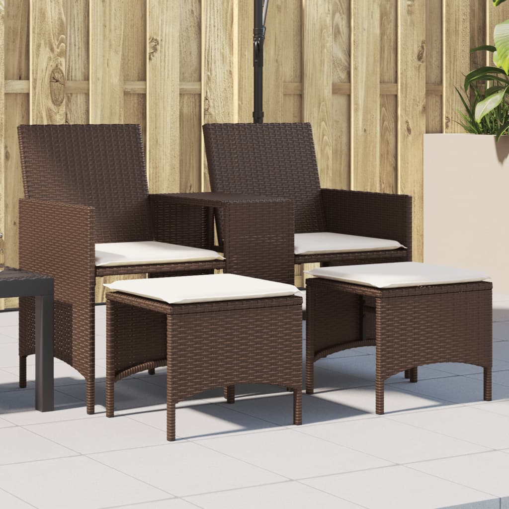 Tuinbank 2-zits met tafel en voetenbanken poly rattan bruin is nu te koop bij PeponiXL, paradijselijk wonen!
