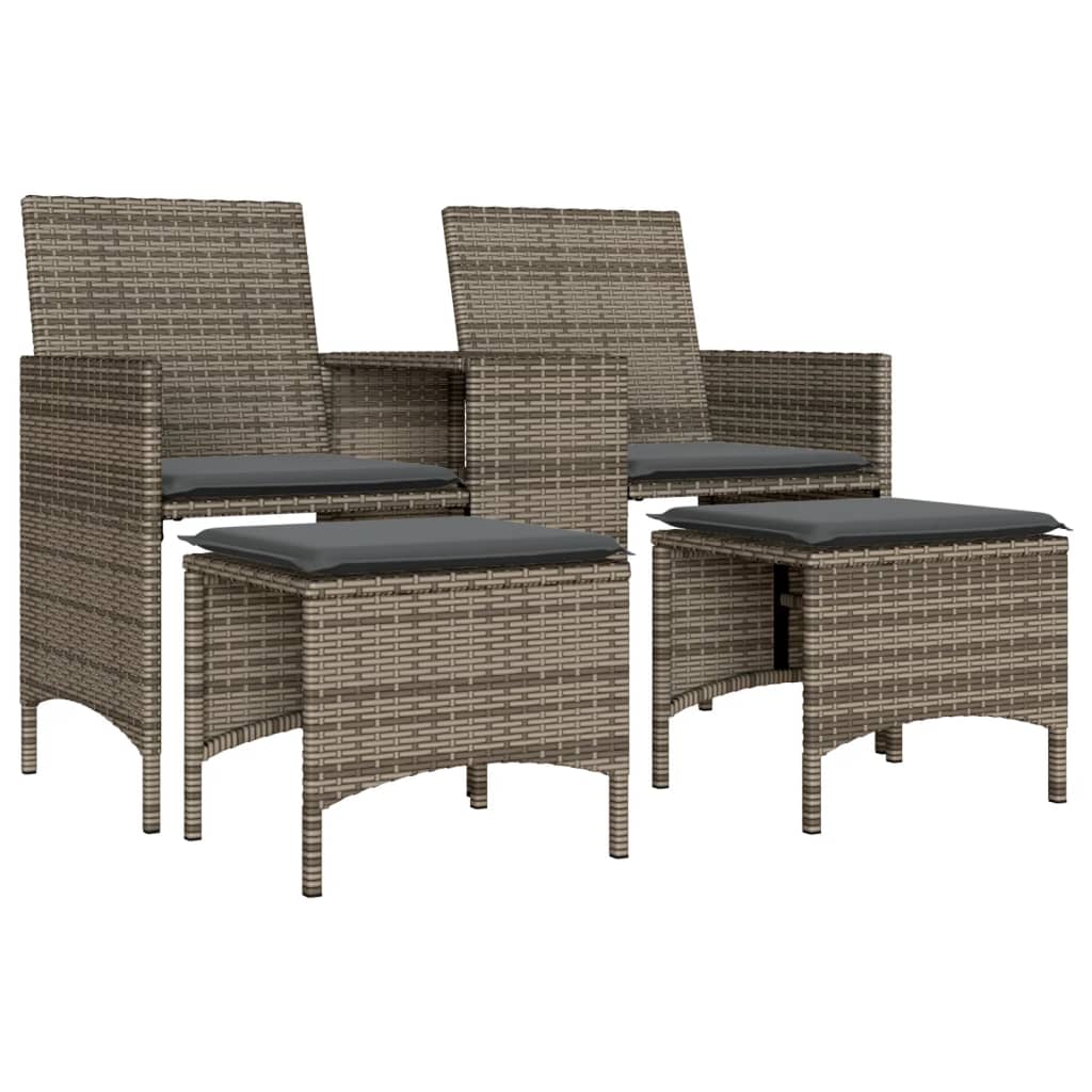 Tuinbank 2-zits met tafel en voetenbanken poly rattan grijs is nu te koop bij PeponiXL, paradijselijk wonen!