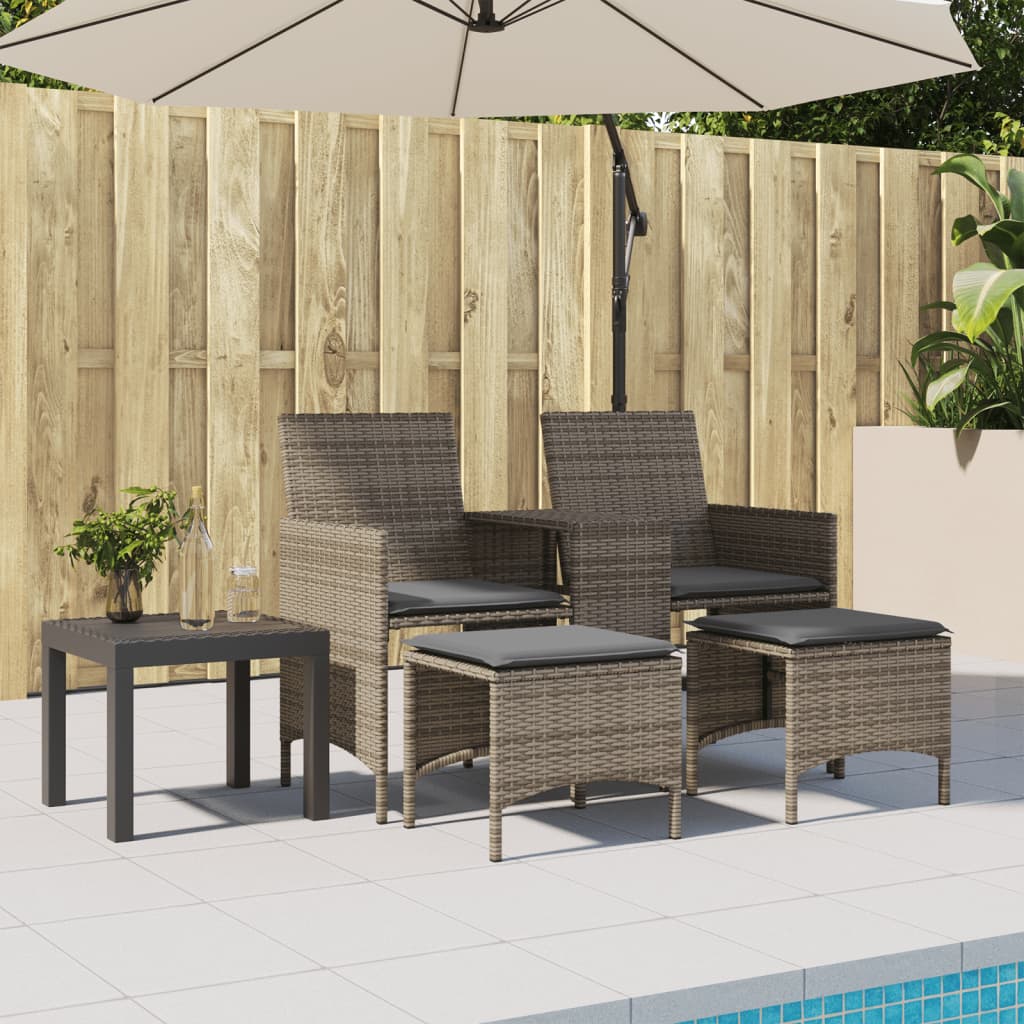 Tuinbank 2-zits met tafel en voetenbanken poly rattan grijs is nu te koop bij PeponiXL, paradijselijk wonen!