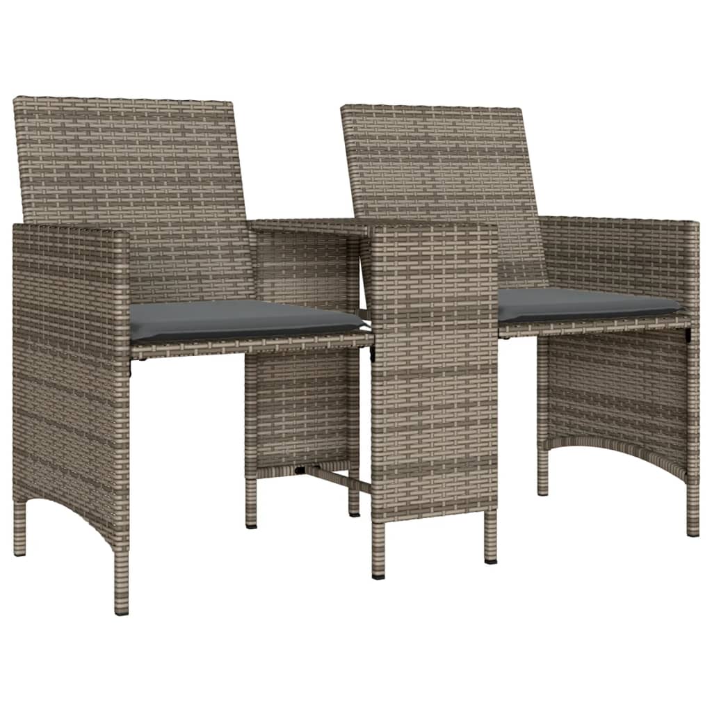 Tuinbank 2-zits met tafel en voetenbanken poly rattan grijs is nu te koop bij PeponiXL, paradijselijk wonen!
