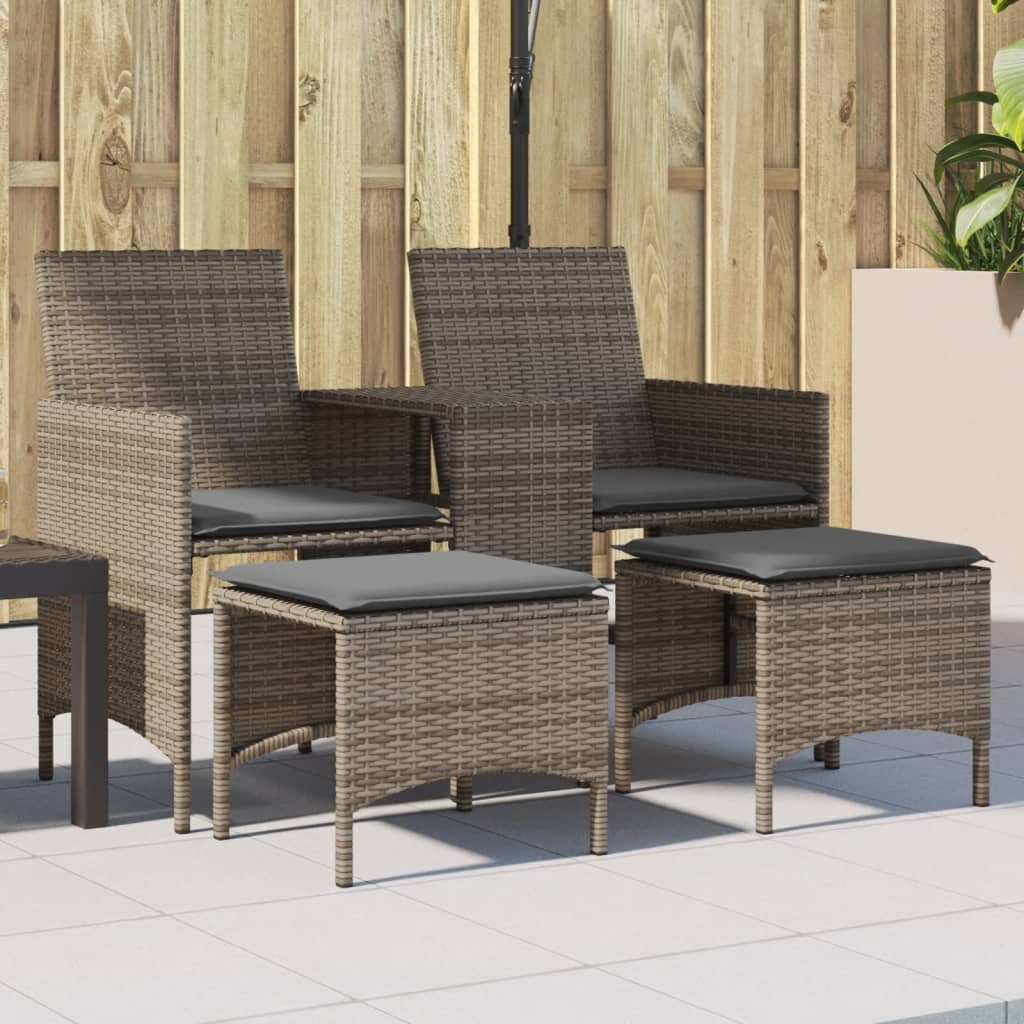 Tuinbank 2-zits met tafel en voetenbanken poly rattan grijs is nu te koop bij PeponiXL, paradijselijk wonen!