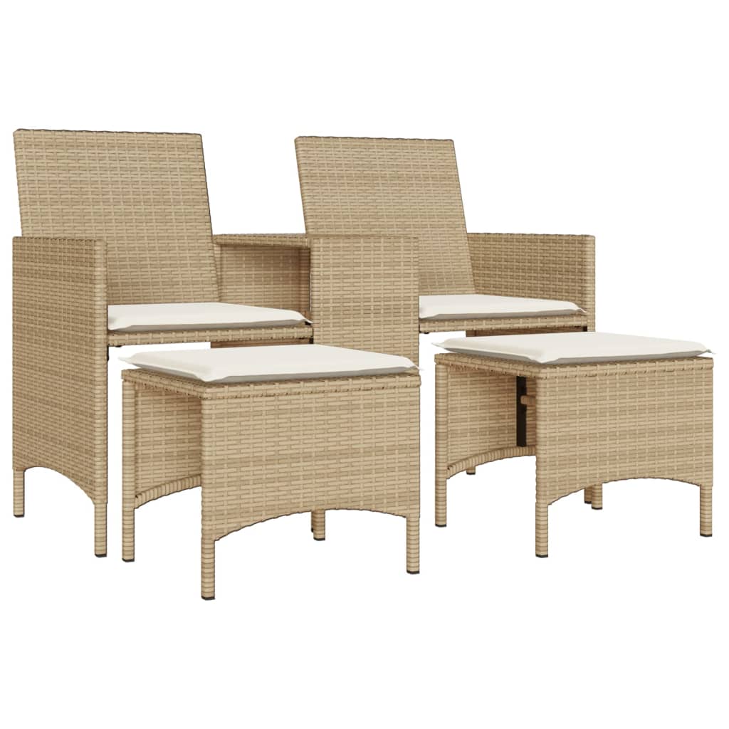 Tuinbank 2-zits met tafel en voetenbanken poly rattan beige is nu te koop bij PeponiXL, paradijselijk wonen!