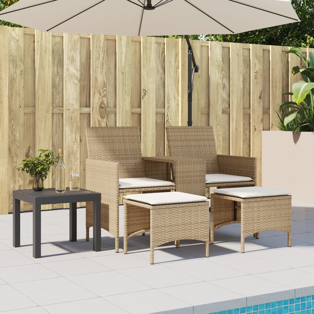 Tuinbank 2-zits met tafel en voetenbanken poly rattan beige is nu te koop bij PeponiXL, paradijselijk wonen!