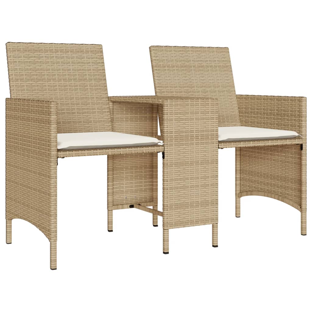 Tuinbank 2-zits met tafel en voetenbanken poly rattan beige is nu te koop bij PeponiXL, paradijselijk wonen!