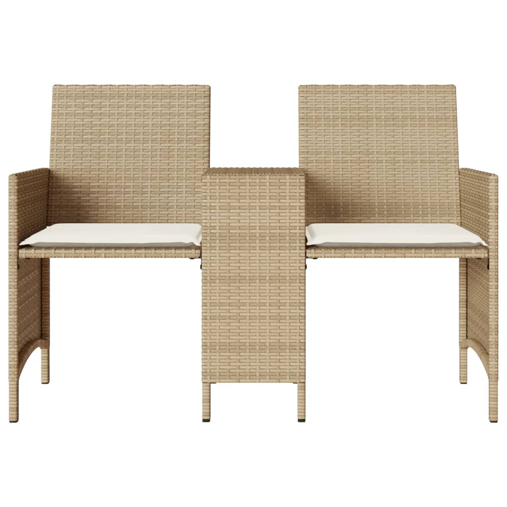 Tuinbank 2-zits met tafel en voetenbanken poly rattan beige is nu te koop bij PeponiXL, paradijselijk wonen!