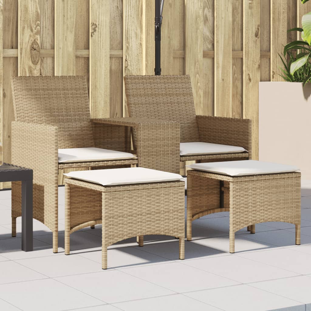 Tuinbank 2-zits met tafel en voetenbanken poly rattan beige is nu te koop bij PeponiXL, paradijselijk wonen!