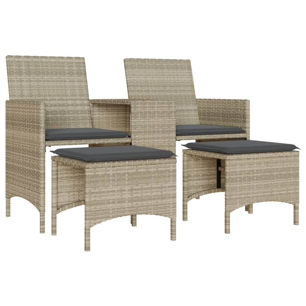 Tuinbank 2-zits tafel en voetenbanken poly rattan lichtgrijs is nu te koop bij PeponiXL, paradijselijk wonen!