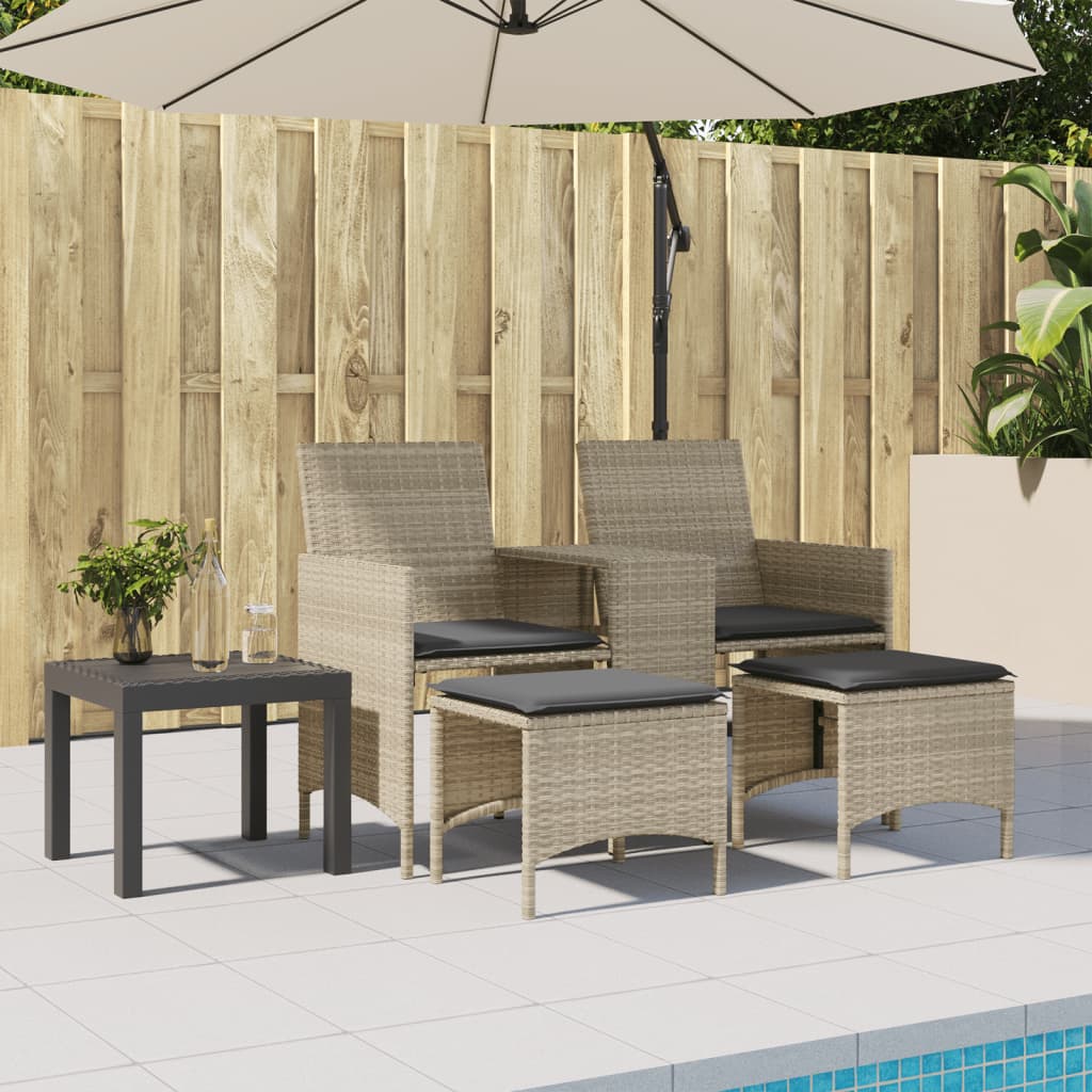 Tuinbank 2-zits tafel en voetenbanken poly rattan lichtgrijs is nu te koop bij PeponiXL, paradijselijk wonen!