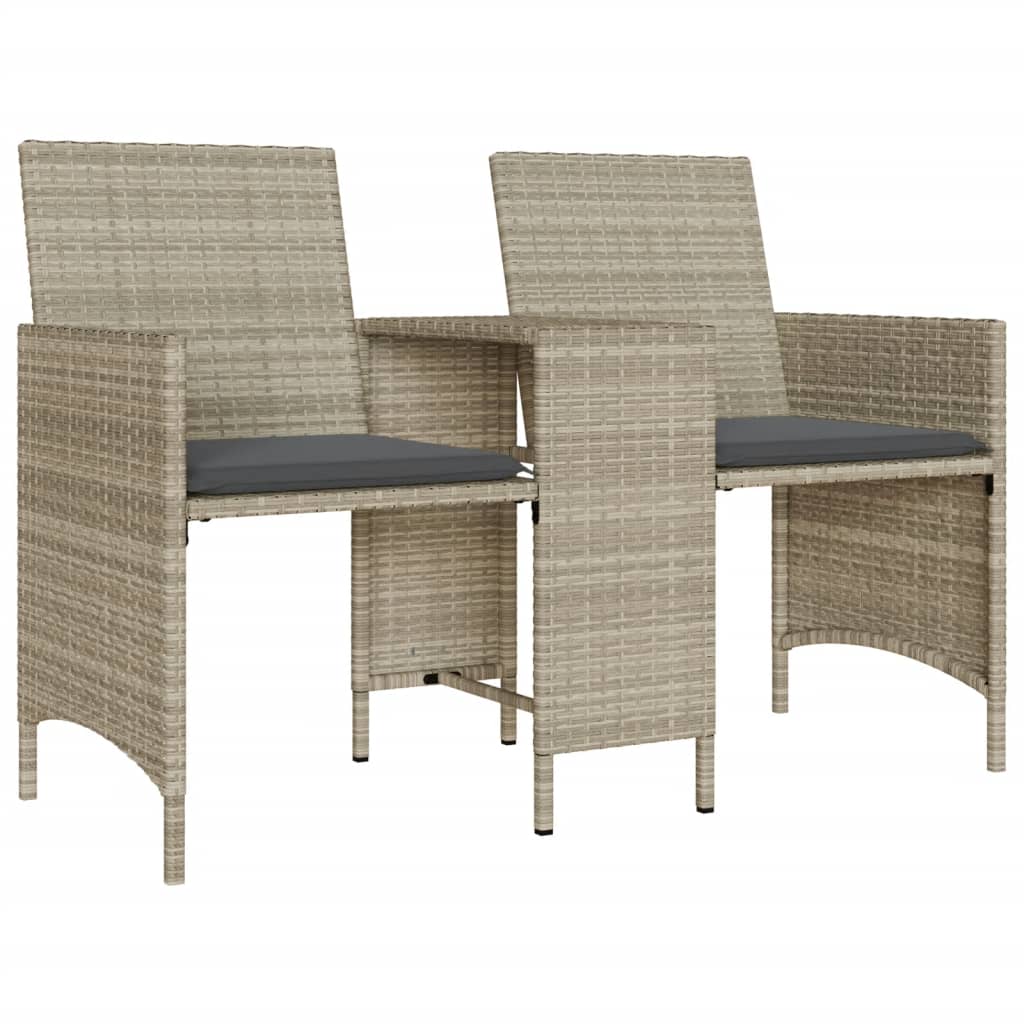 Tuinbank 2-zits tafel en voetenbanken poly rattan lichtgrijs is nu te koop bij PeponiXL, paradijselijk wonen!