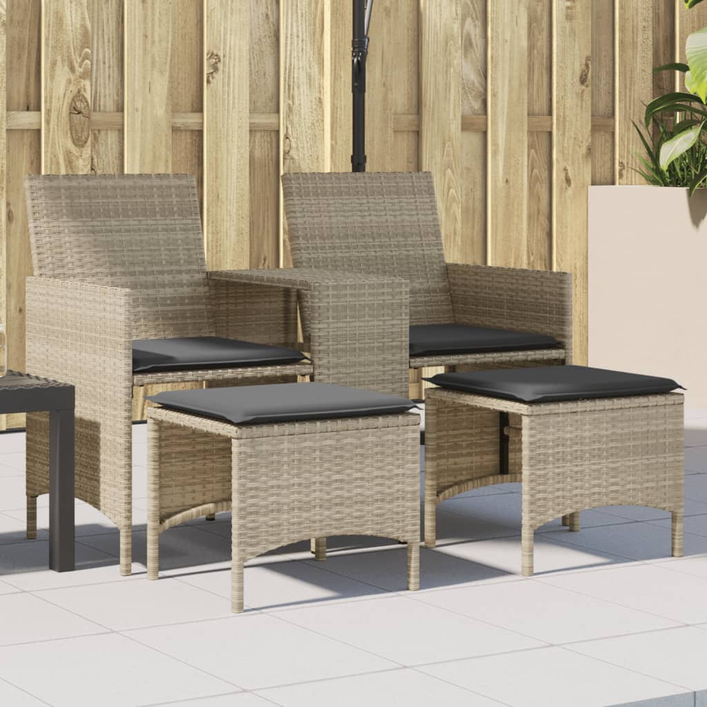 Tuinbank 2-zits tafel en voetenbanken poly rattan lichtgrijs is nu te koop bij PeponiXL, paradijselijk wonen!