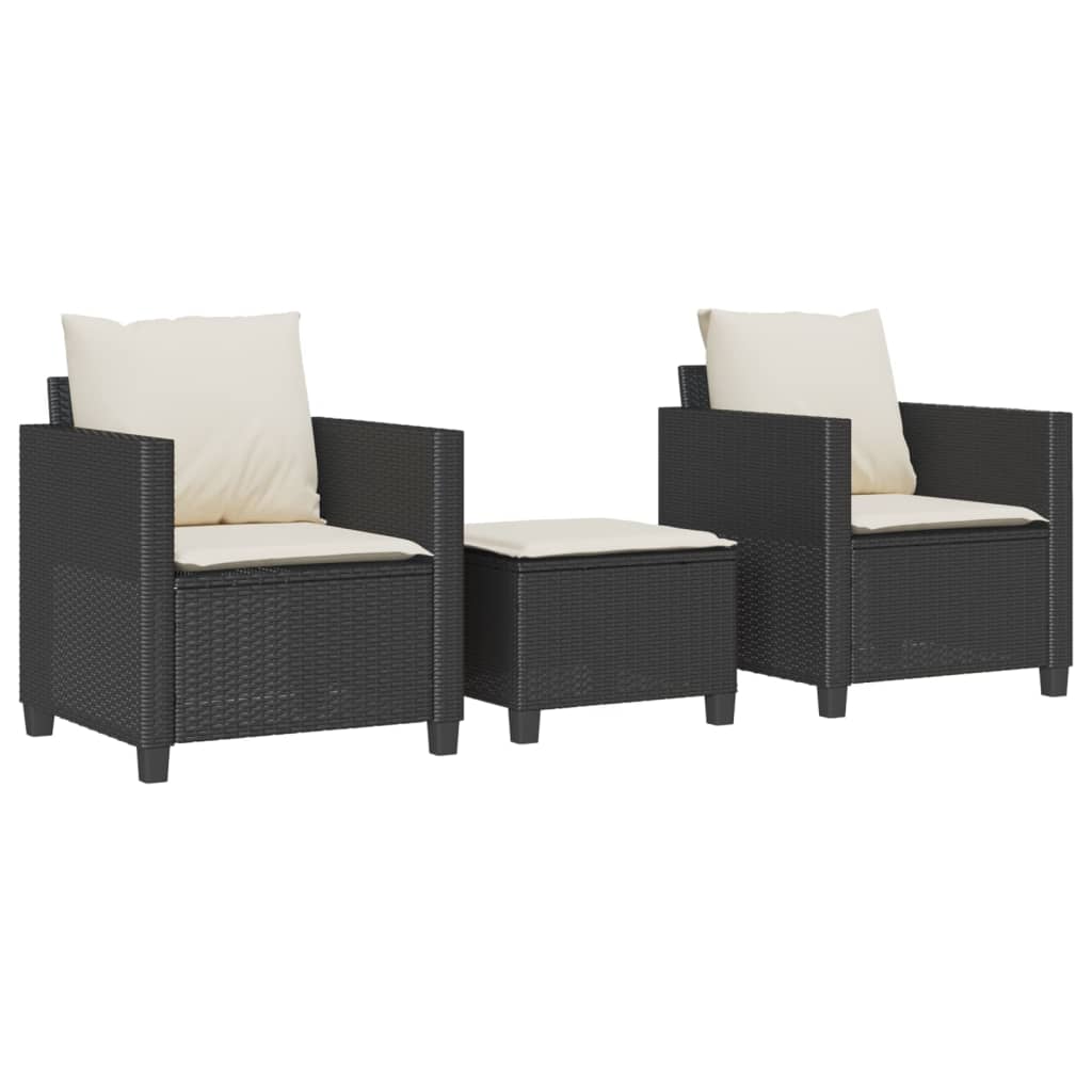 3-delige Bistroset met kussens poly rattan zwart is nu te koop bij PeponiXL, paradijselijk wonen!
