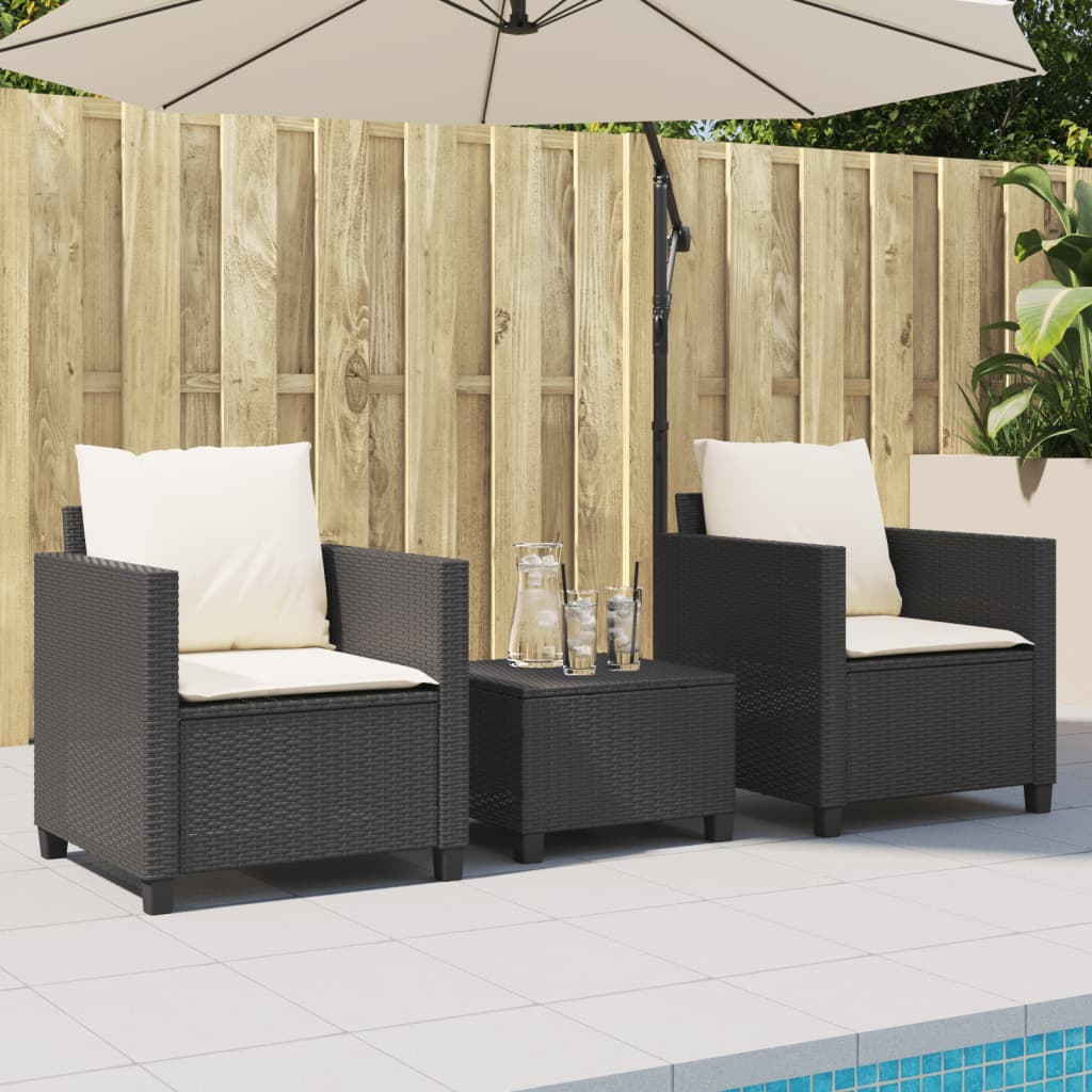 3-delige Bistroset met kussens poly rattan zwart is nu te koop bij PeponiXL, paradijselijk wonen!