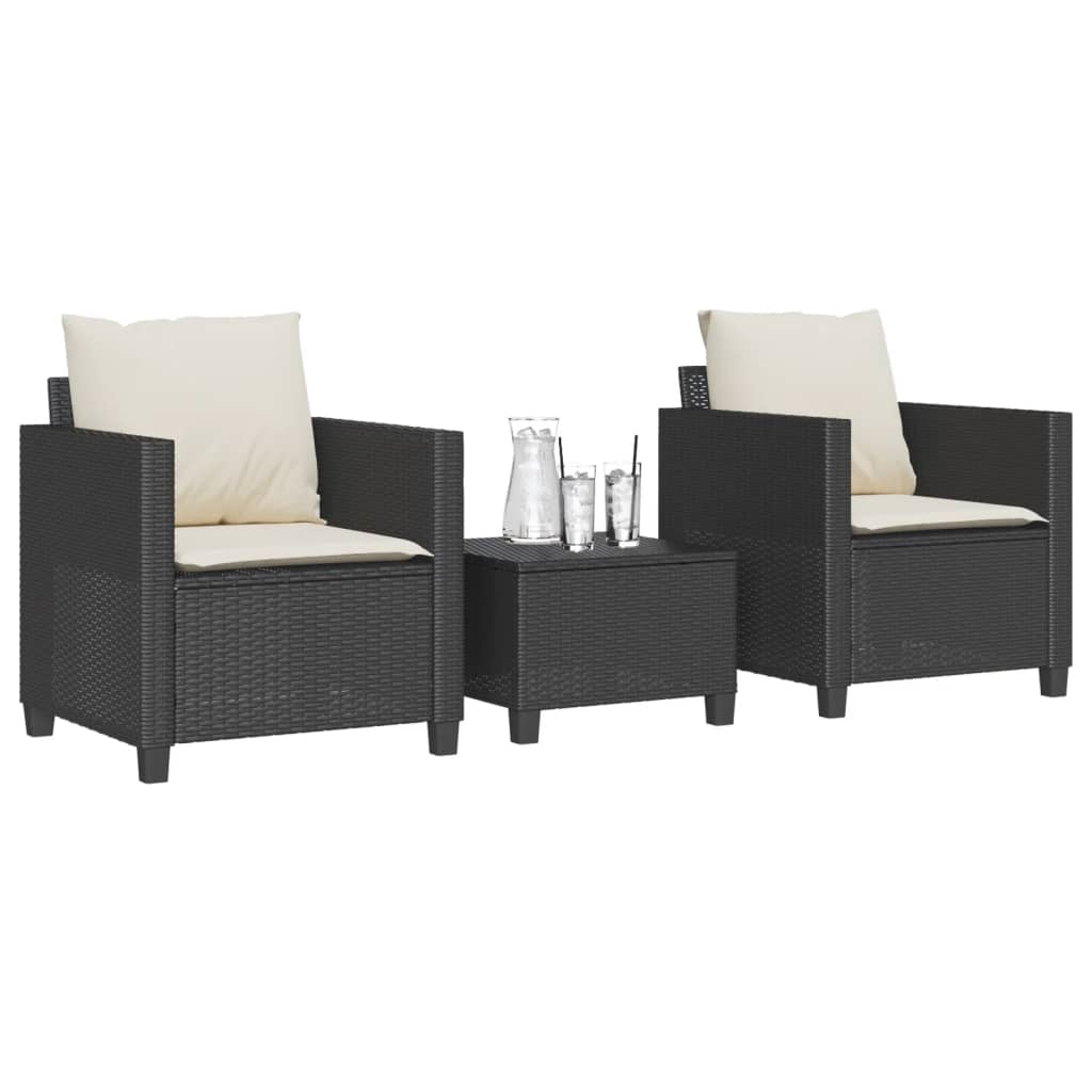 3-delige Bistroset met kussens poly rattan zwart is nu te koop bij PeponiXL, paradijselijk wonen!