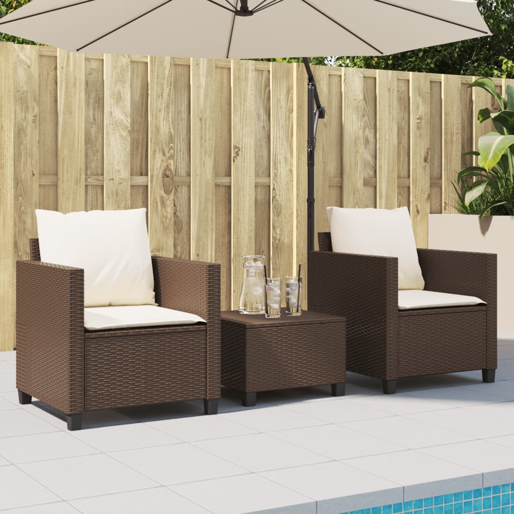3-delige Bistroset met kussens poly rattan bruin is nu te koop bij PeponiXL, paradijselijk wonen!