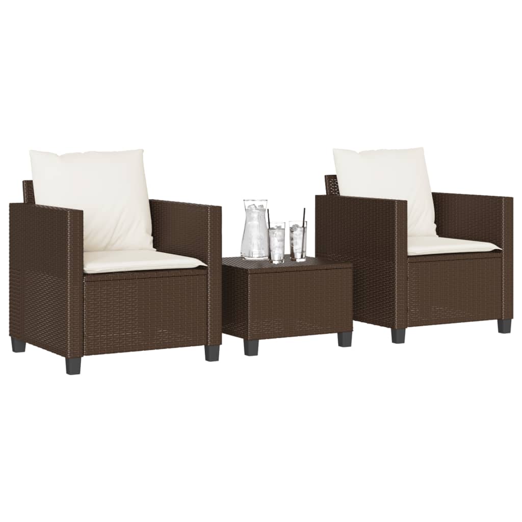 3-delige Bistroset met kussens poly rattan bruin is nu te koop bij PeponiXL, paradijselijk wonen!