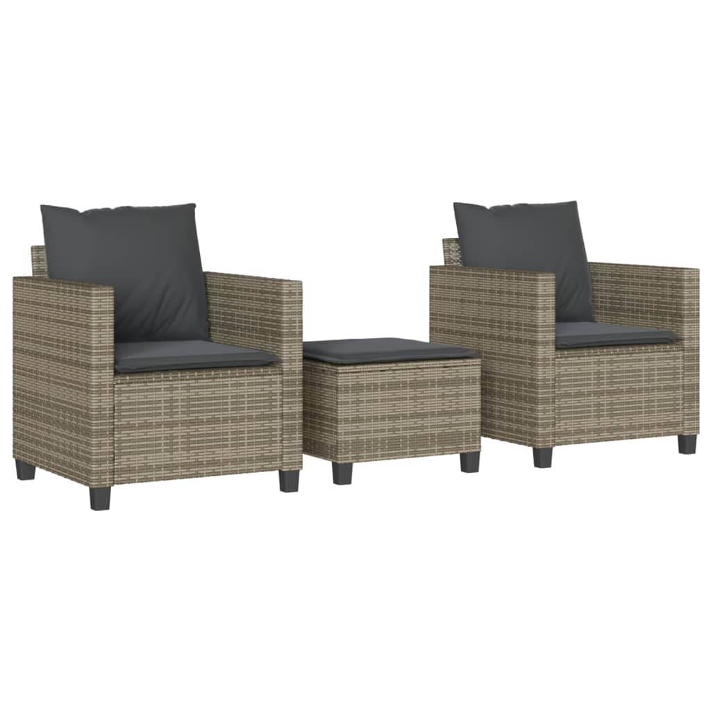 3-delige Bistroset met kussens poly rattan grijs is nu te koop bij PeponiXL, paradijselijk wonen!