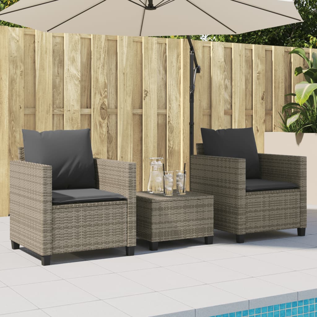 3-delige Bistroset met kussens poly rattan grijs is nu te koop bij PeponiXL, paradijselijk wonen!
