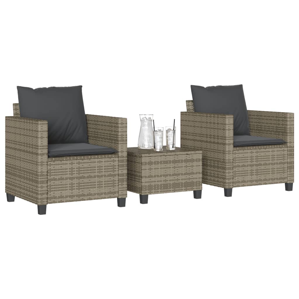 3-delige Bistroset met kussens poly rattan grijs is nu te koop bij PeponiXL, paradijselijk wonen!